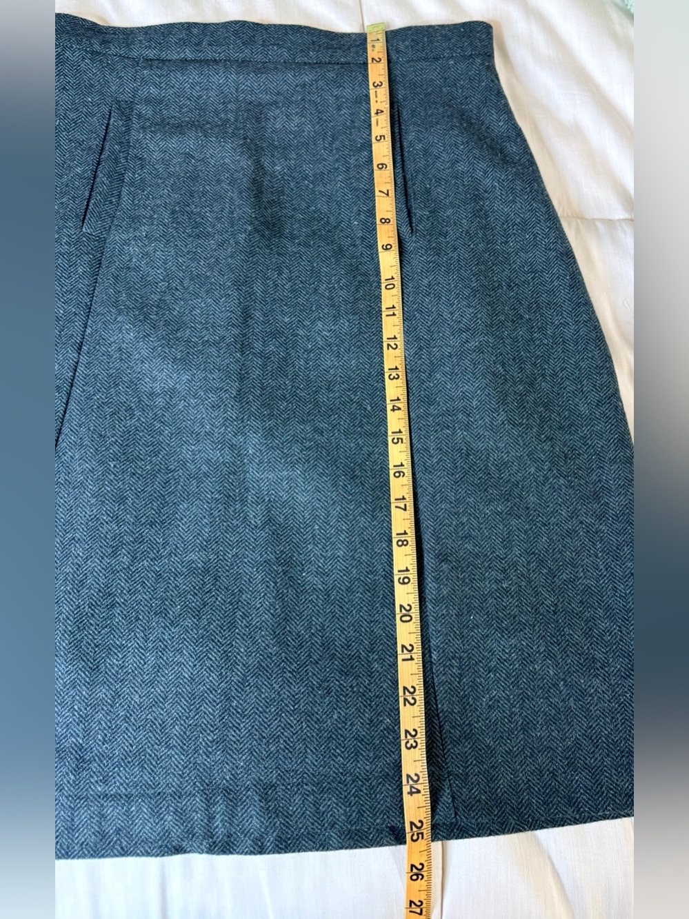 Modcloth wool blend preppy green black herringbone A line skirt lined pockets L - Picture 8 of 12